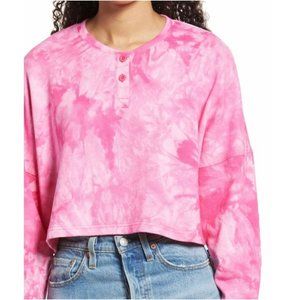 Bp. Womens Womens Tie Dye Crop Henley Sweatshirt Pink NEW WITH TAGS